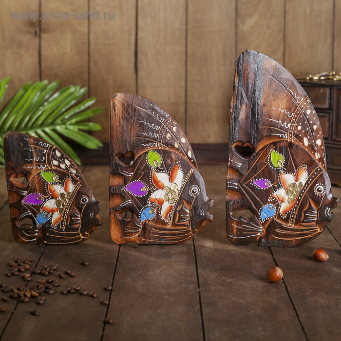 Сувенирный набор дерево "Рыбки с яркими лепестками"(3 шт)  20х8х25 см