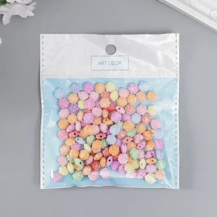 Бусины для творчества пластик "Розочки пастельных тонов" набор 20 гр 0,8х0,8х0,5 см