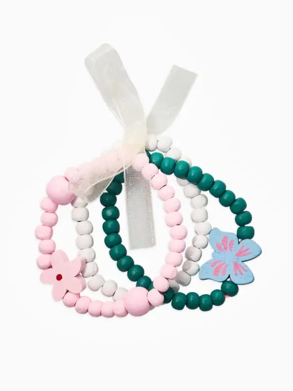 Набор детских браслетов 3шт. &laquo;Выбражулька&raquo; с бантом, бабочка, d=6 см, розово-зеленый