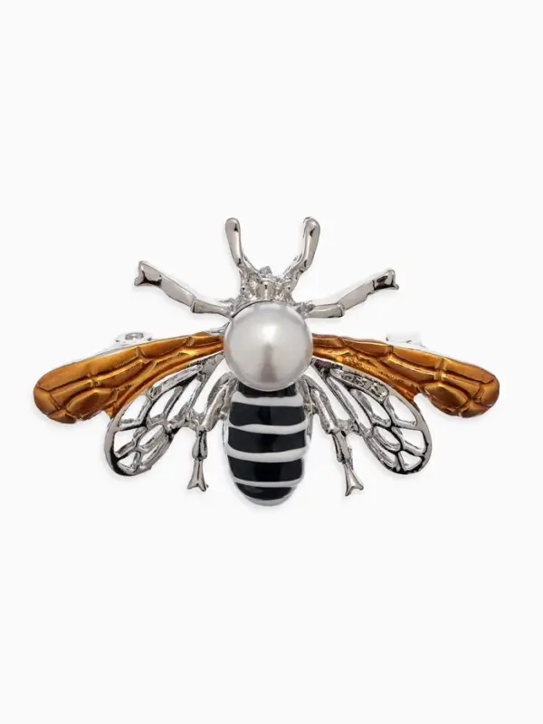 Брошь &laquo;Пчела&raquo;, крупная, чёрная, белый в серебре