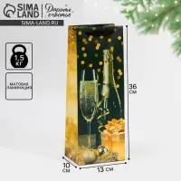 Пакет новогодний подарочный под бутылку &laquo;Праздничная ночь&raquo;, 13&times;36&times;10 см