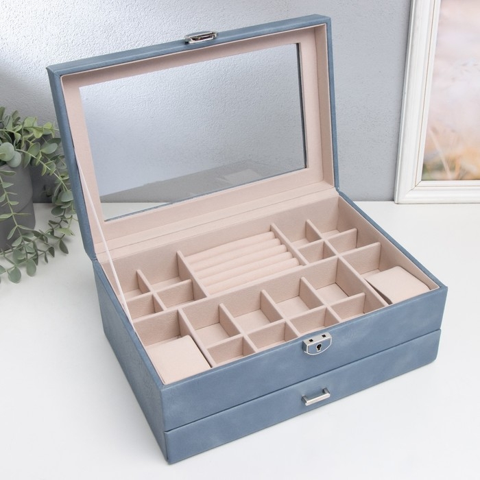 Шкатулка кожзам для украшений  Шкатулка кожзам для украшений "Кабрина" синяя 30,5х20х13,5 см