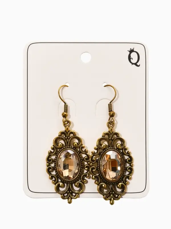 Серьги со стразми Серьги со стразми "Винтаж" овал ажурный, цвет золотой в чернёном золоте