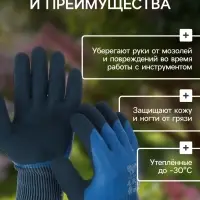 Перчатки нейлоновые, утеплённые, с двойным латексным обливом, размер 10, синие , Greengo