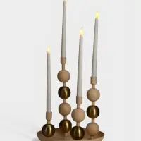 Подсвечник на 4 свечи на тарелке со сферами, 25.5&times;22.5&times;32 см, бежевый