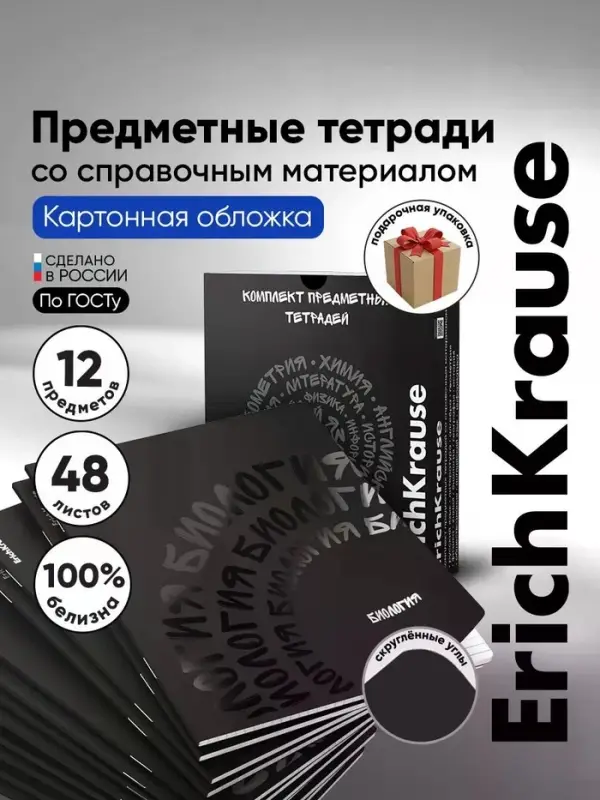 Комплект тетрадей 48 листов в клетку/линейку ErichKrause Noir, 12 штук