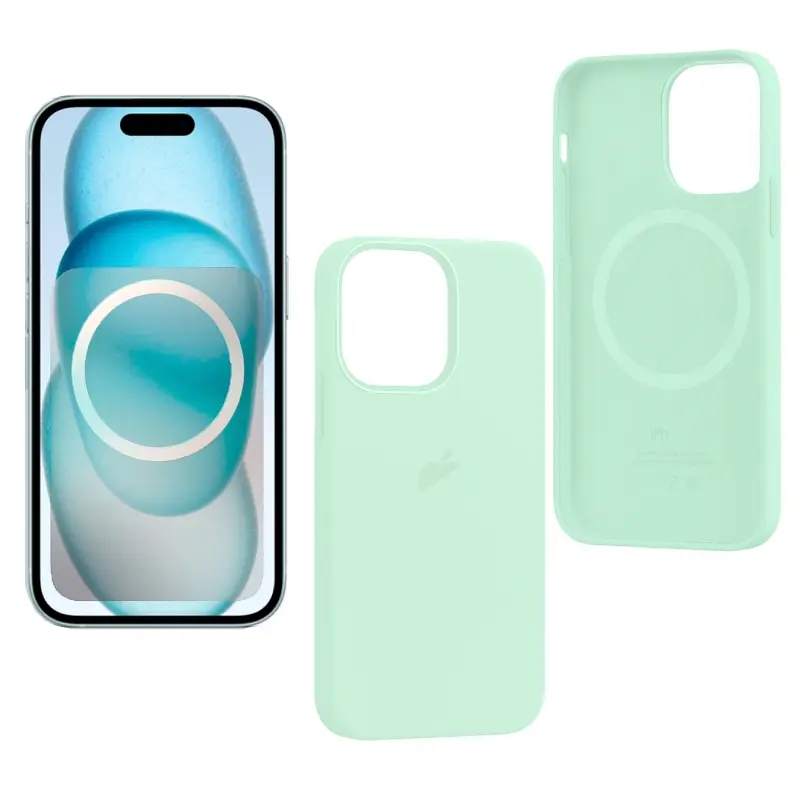 Чехол iPh 15 Pro Max Silicon Case 100% ORG (MagSafe + анимация NFC) c LOGO Soft Mint