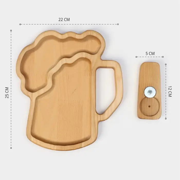Подарочный набор посуды Adelica &laquo;Пивная кружка&raquo;, блюдо для подачи, открывашка для бутылок, 25&times;22&times;1.8 см, 12&times;5&times;1.8 см, дерево берёза