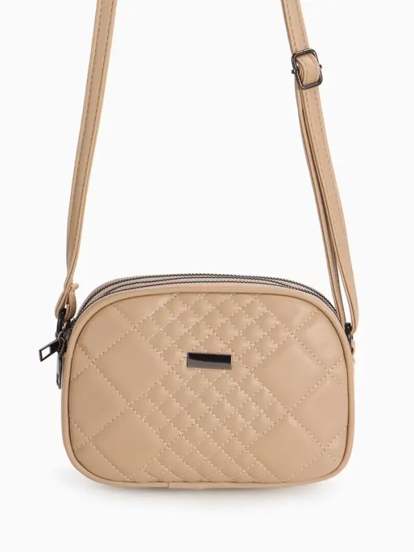 Сумка женская кросс-боди на молнии, 19&times;7&times;15 см, в клетку, бежевая