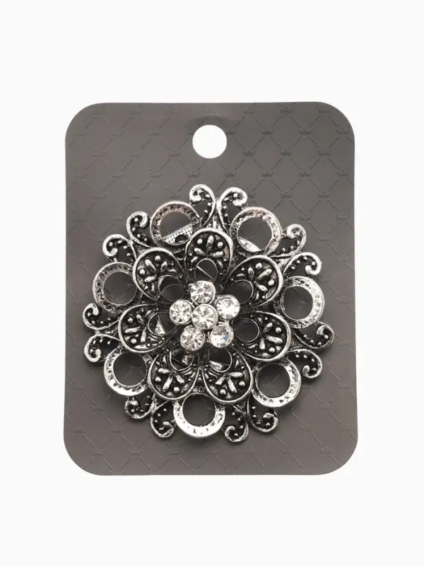 Зажим для платка Зажим для платка "Цветок астры", цвет белый в чернёном серебре