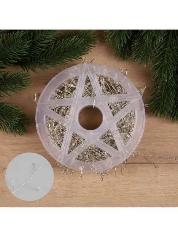 Гирлянда &laquo;Мишура&raquo; 20 м, роса, IP44, серебристая нить, 600 LED, 8 режимов, свечение мульти, 18 В