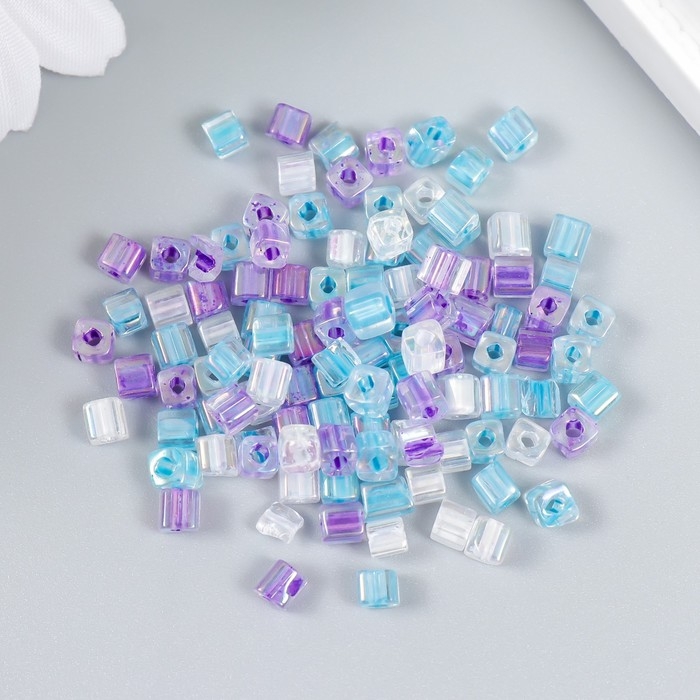Бисер стекло 6/0  Бисер стекло 6/0 "Кубик. Полупрозрачный. Сиренево-голубой" 10 гр