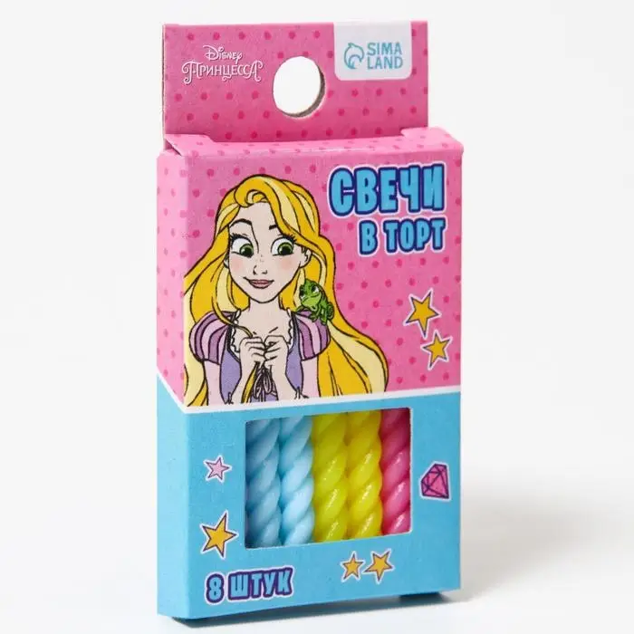 Свечи для торта «С Днем Рождения», набор 8 штук, Принцессы Свечи для торта «С Днем Рождения», набор 8 штук, Принцессы