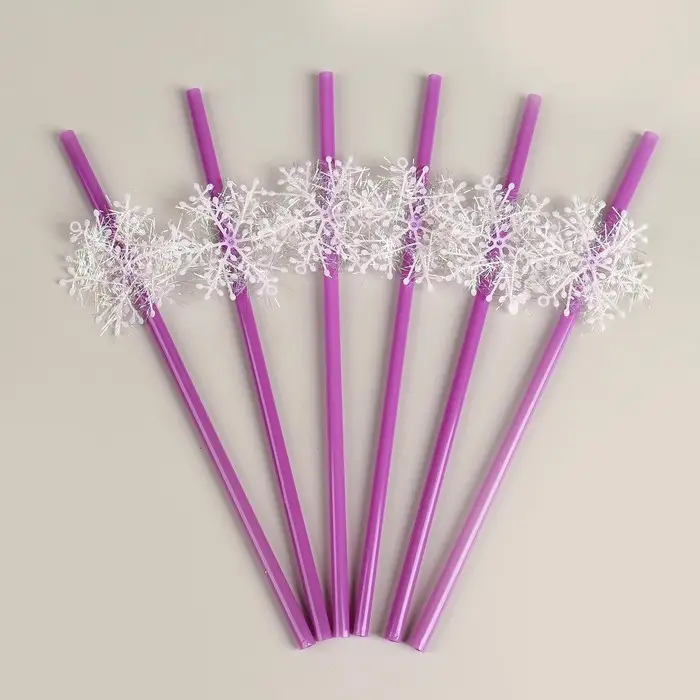 Трубочки для коктелей одноразовые «Снежинки», набор, 6 шт., цвет МИКС