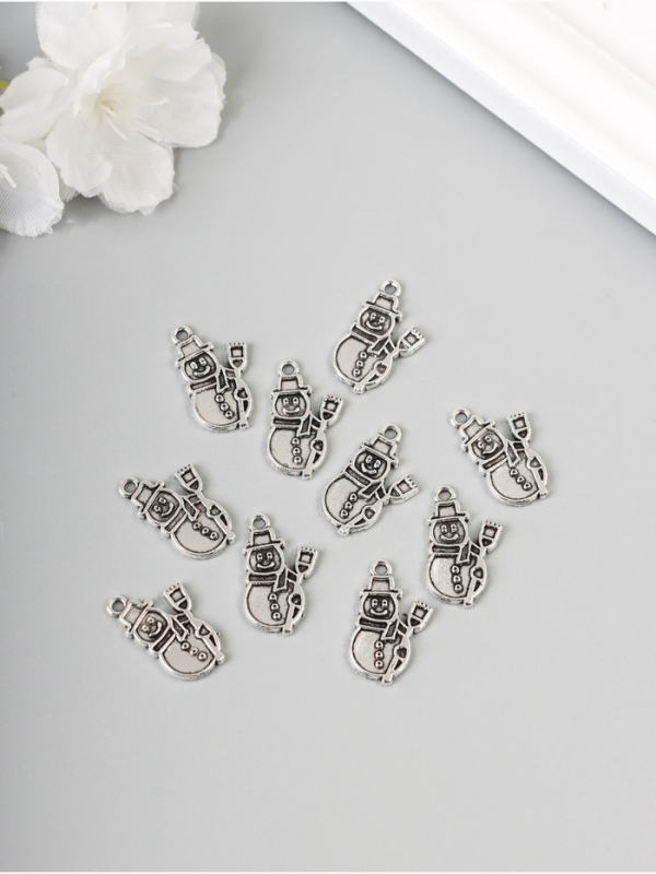 Декор для творчества металл Декор для творчества металл "Снеговик с метёлкой" серебро набор 10 шт 2,1х1,3х0,2 см