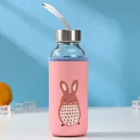 Бутылка для воды &laquo;Весёлые зверята&raquo;, 300 мл, h=17 см, в чехле, стекло, МИКС