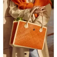 Сумка плетёная на застёжке из пандана, 35&times;12&times;40 см, бежево-оранжевая