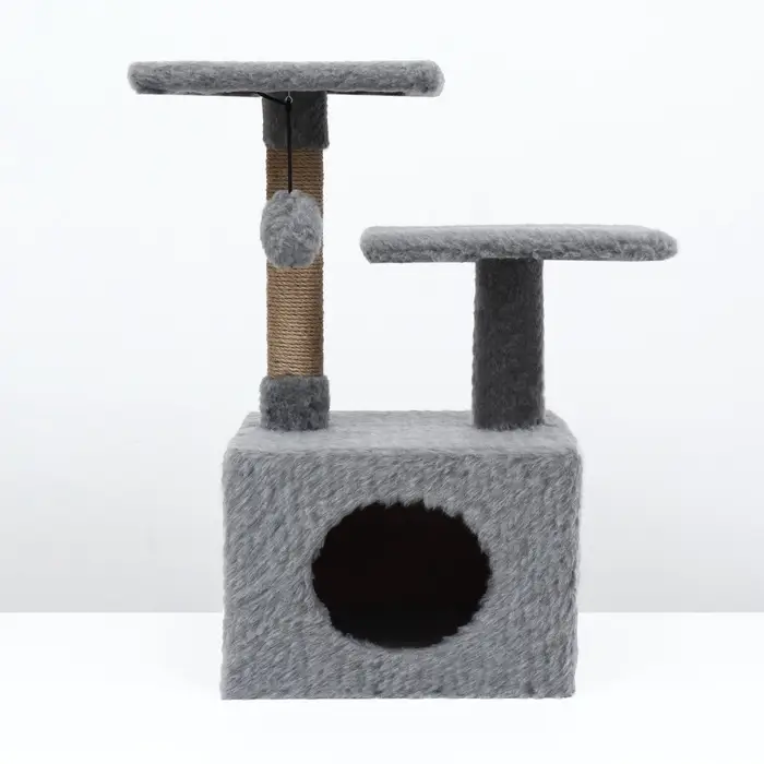 Домик-когтеточка, 53&times;35&times;65 см, квадратный, 2 уровня, серый