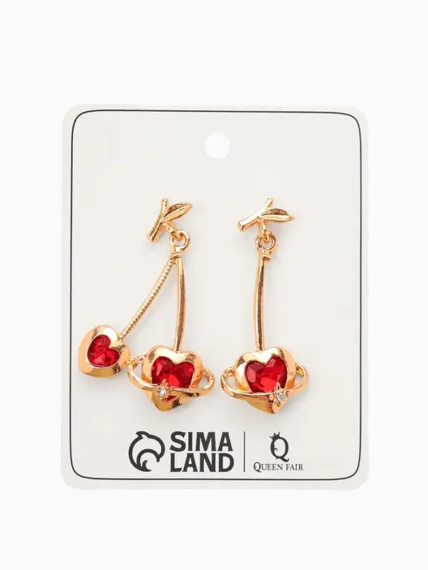 Серьги &laquo;Сердечная вишня&raquo;, красные в золоте