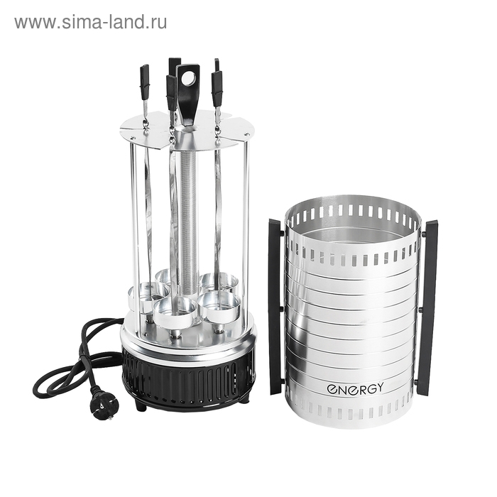 Электрошашлычница ENERGY НЕВА-1, 1000 Вт, 5 шампуров, серебристая