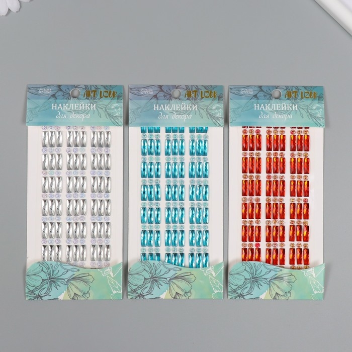 Наклейка пластик стразы Наклейка пластик стразы "Кристаллы прямоугольные" МИКС 21,5х7 см