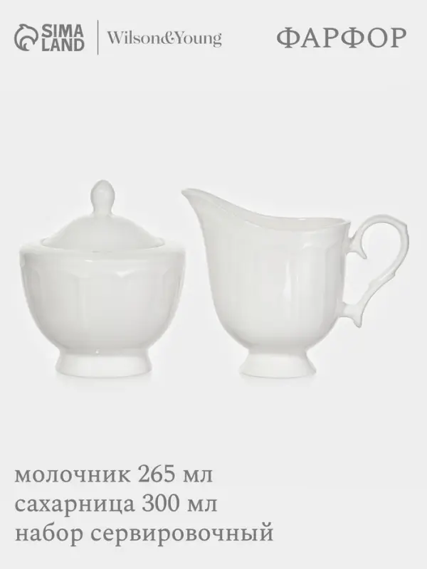 Набор сервировочный WY Renessans, 2 предмета: молочник 265 мл, сахарница 300 мл, фарфор, белый