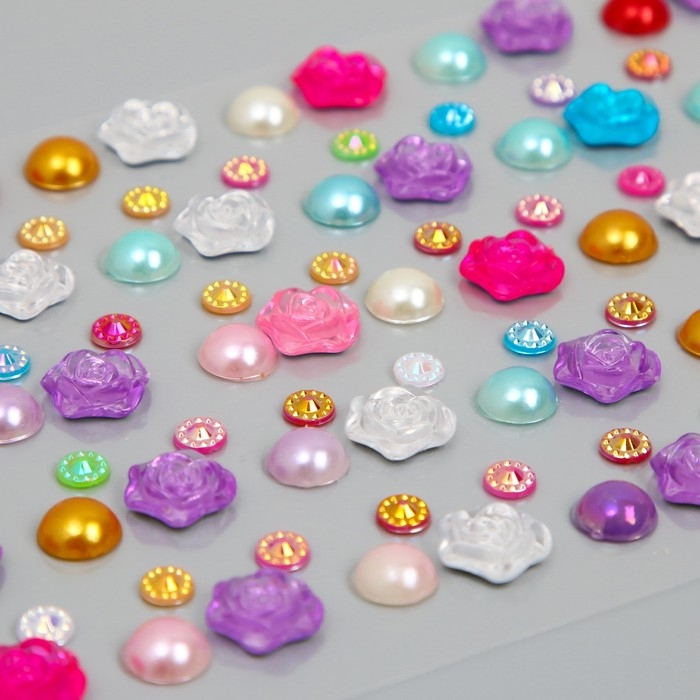 Наклейка стразы пластик "Цветы и горох" цвет МИКС 30х10 см