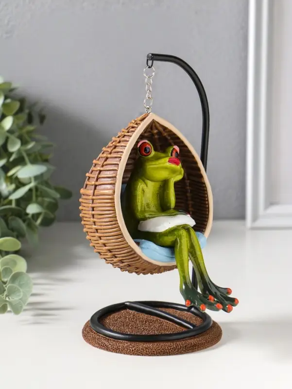 Сувенир полистоун лак "Лягуха в кресле-качеле" 12х11х18 см