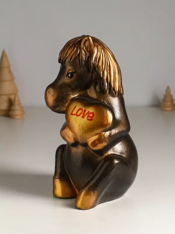 Копилка "Лошадь с сердцем" 23 см, бронзовый