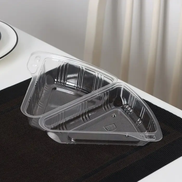 Контейнер для кусочка торта одноразовый, неразьёмная крышка, пластик, 8.5×11.5×6.5 см, прозрачный