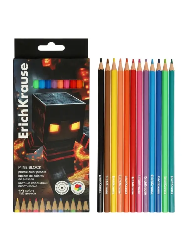 Карандаши 12 цветов, ErichKrause Mine Block, пластиковые, шестигранные