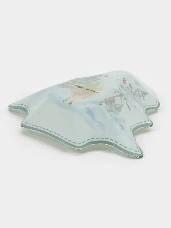 Блюдо новогоднее сервировочное Доляна &laquo;Зверьки в лесу&raquo;, 17.7&times;18.5&times;3.5 см, стекло, белое, зелёное