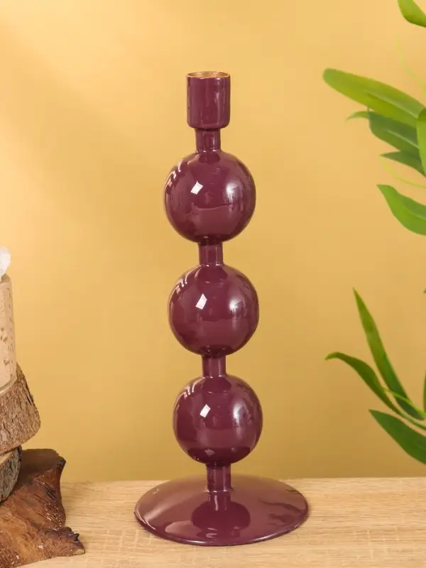 Подсвечник на 1 свечу текстурный  Подсвечник на 1 свечу текстурный "Баклажановый" с 3 сферами 10х10х25 см