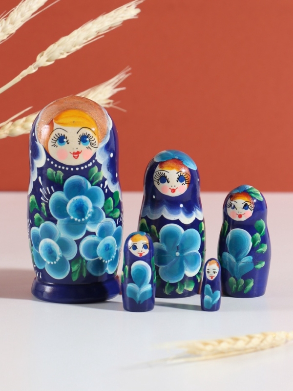 Матрёшка  Матрёшка "Клава", голубое платье, 5-кукольная, 12 см
