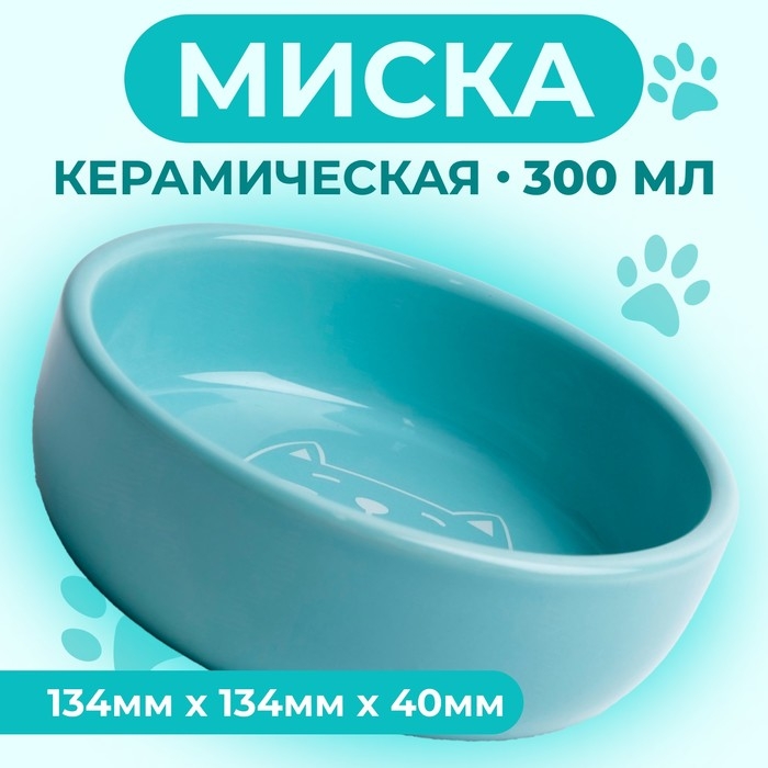 Миска керамическая  Миска керамическая "Meow" 300 мл, 13,4 x 4 cм, голубая