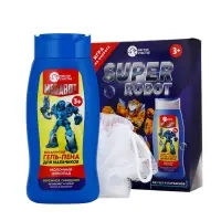 Подарочный набор детский SUPER ROBOT, гель-пена 250 мл и мочалка, Чистое счастье