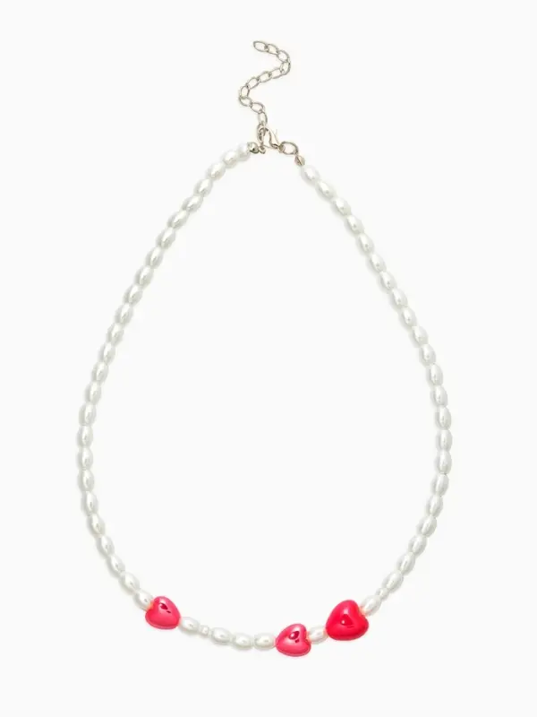 Бусы жемчуг &laquo;Сердце&raquo; керамика, цвет красно-белый, L=40см