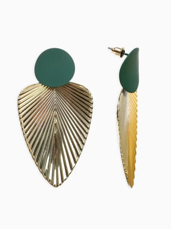 Серьги металл &laquo;Геометрия. Линии&raquo;, цвет золотой, зелёный