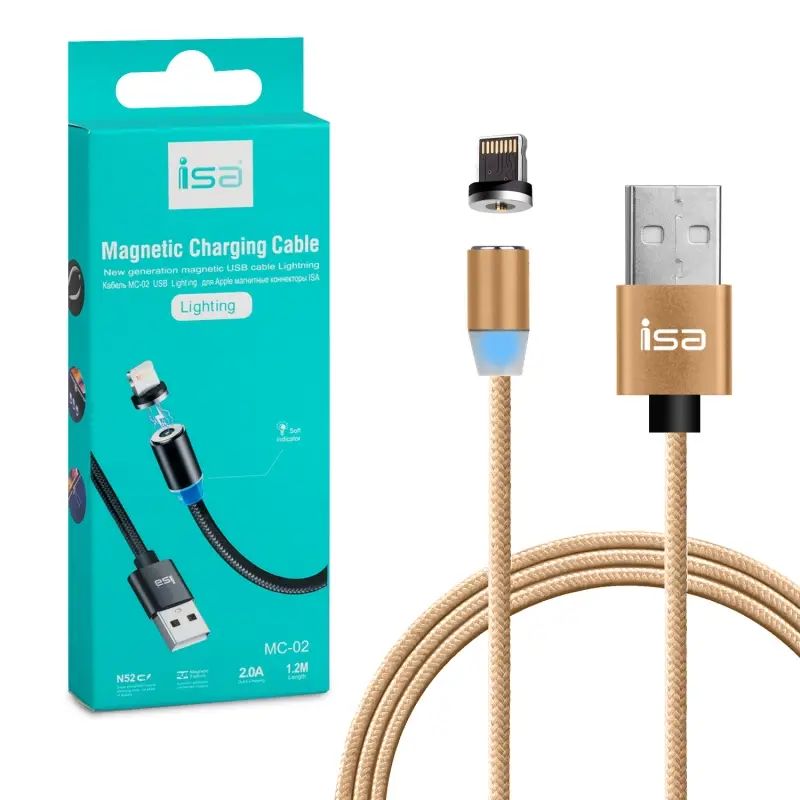 *Кабель MС-02 USB на Lightning 1.2m 2A магнитный ISA золото *Кабель MС-02 USB на Lightning 1.2m 2A магнитный ISA золото