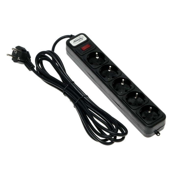 Сетевой фильтр Luazon Lighting, 5 розеток, 3 м, 2200 Вт, 3 х 0.75 мм2, 10 А, 220 В, черный Сетевой фильтр Luazon Lighting, 5 розеток, 3 м, 2200 Вт, 3 х 0.75 мм2, 10 А, 220 В, черный