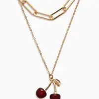 Кулон-цепь 2 яруса "Вишня", цвет бордовый в золоте 40+50+удл