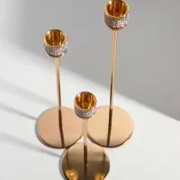 Подсвечник металл "Кольцо из страз" d=2,2 см набор 3 шт золото h=22, 27, 32 см