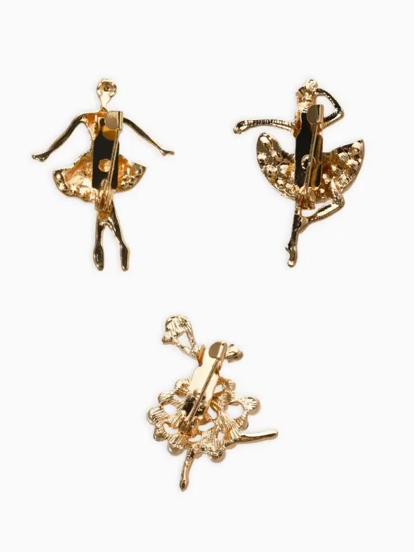 Броши "Балеринки" (набор 3шт), цвет микс в золоте