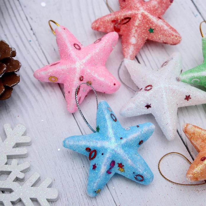 Украшение ёлочное Украшение ёлочное "Радужные звёзды - магия" (набор 6 шт) 5 см, микс