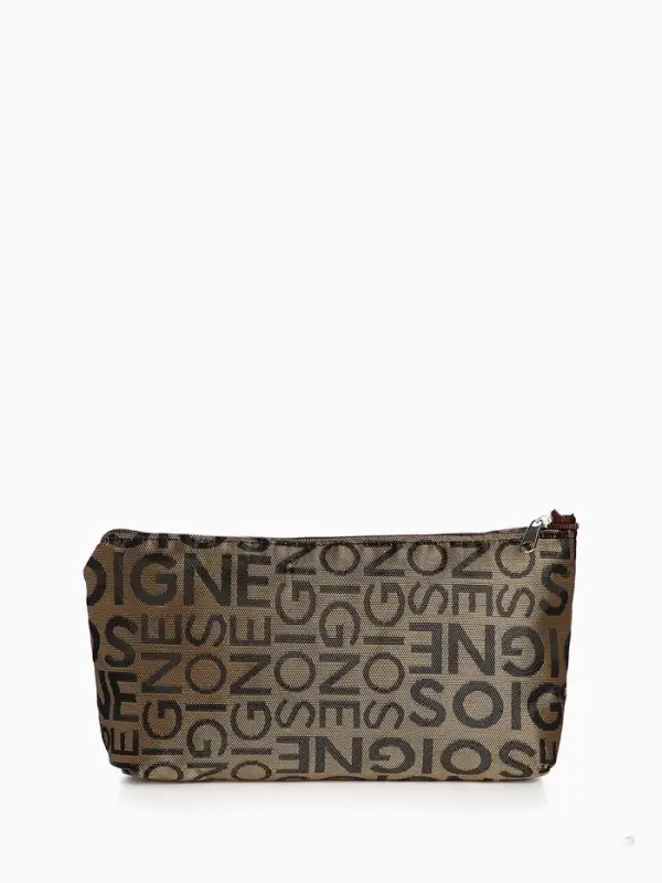 Косметичка - пенал на молнии, маленькая, с буквами, кофейная