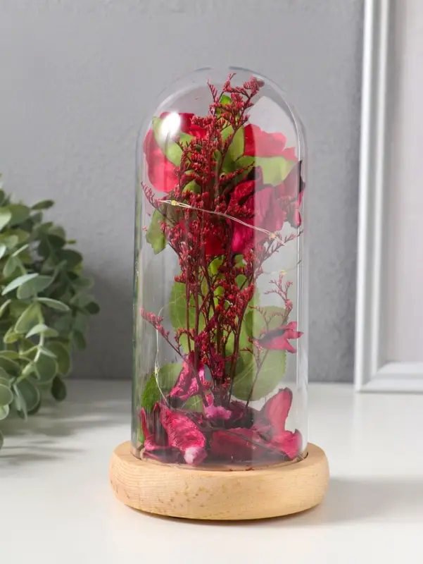 Фигурка световая колба RISALUX &laquo;Роза&raquo;, LED - ночник, 3&times;АG10, красный, 9.5&times;9.5&times;19.5 см