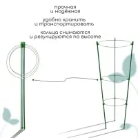 Кустодержатель, d=18.5&ndash;20&ndash;22 см, h=60 см, 3 кольца, металл, зелёный, Greengo
