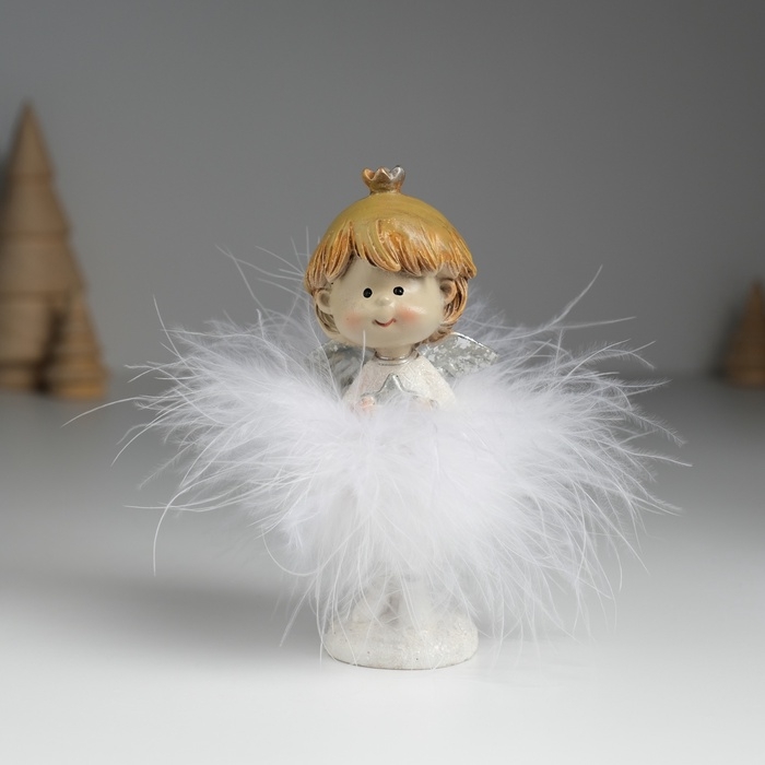 Сувенир полистоун "Ангелочек в белом пуховом платье с короткими волосами" МИКС 6х6х11 см