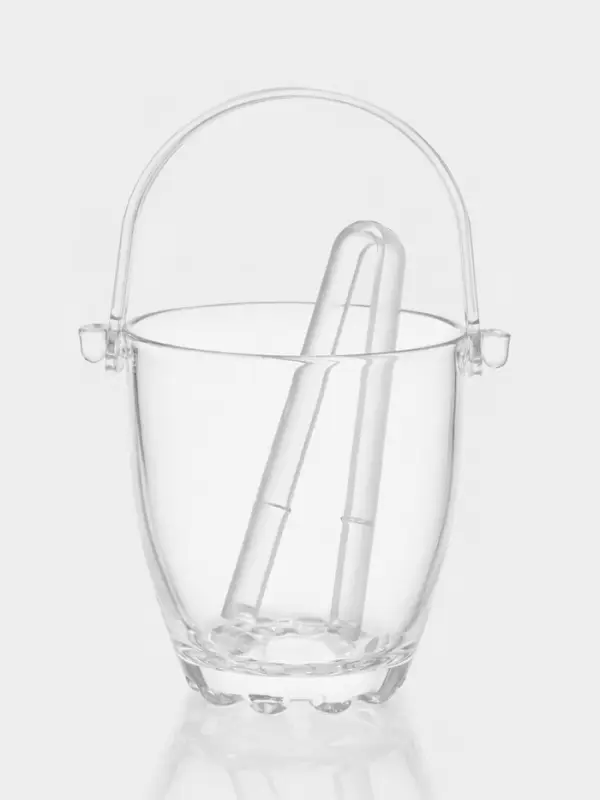 Ведро для льда с ручкой и щипцами Paşabah&ccedil;e Sylvana, 0.83 л, d=13 см, стекло, прозрачное