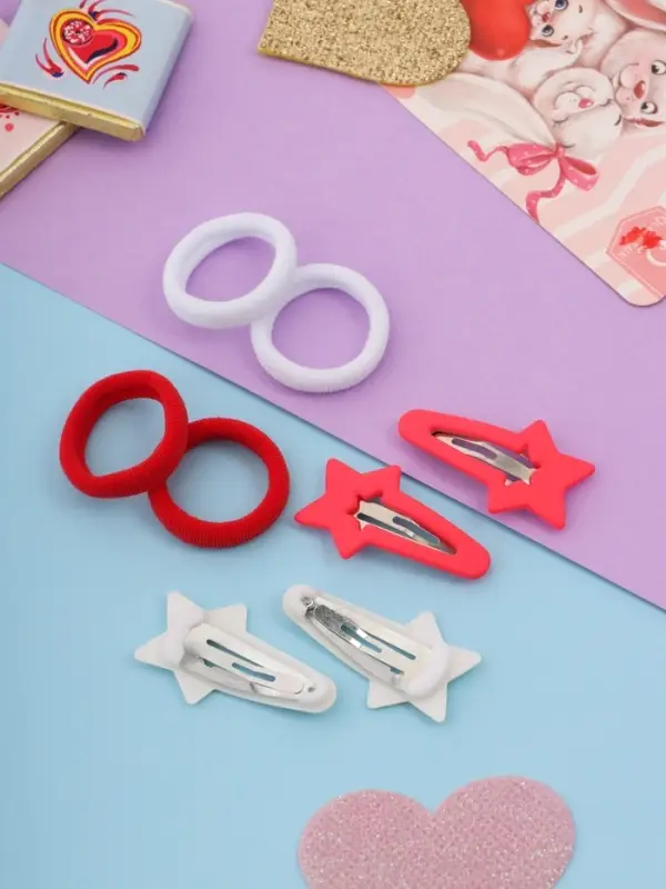 Набор для волос «Аделия»: 10 резинок 3 см, 4 невидимки 3.5 см, звезда, красный, белый Набор для волос «Аделия»: 10 резинок 3 см, 4 невидимки 3.5 см, звезда, красный, белый